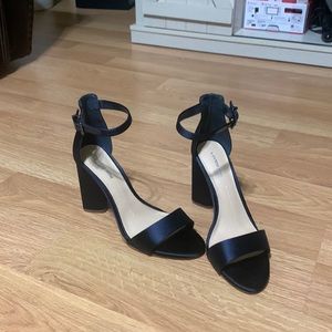 Navy Blue Satin Ankle Strap Heels